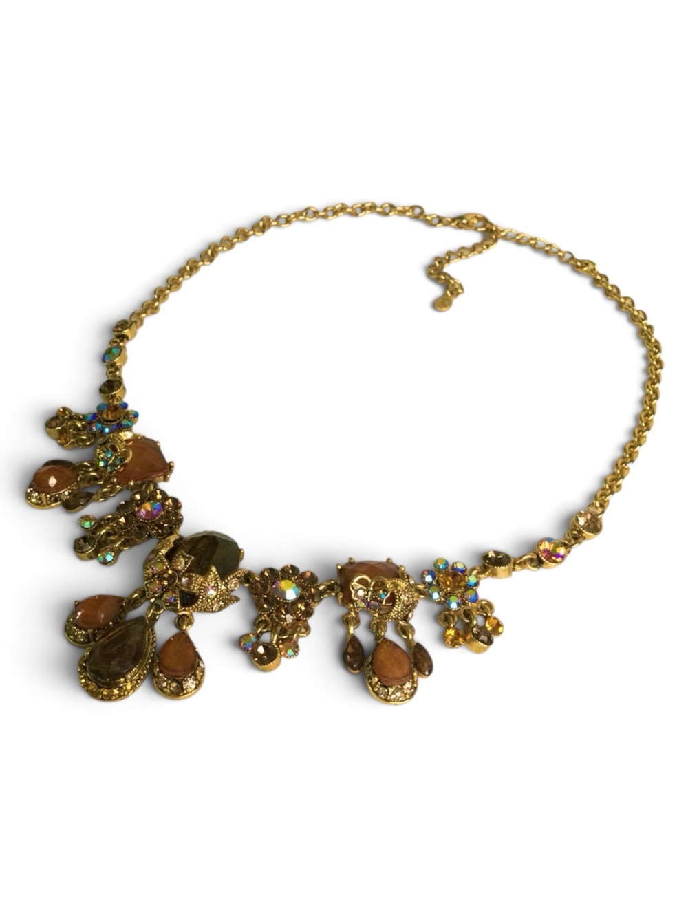 Amber & Aurora Borealis Crystal Statement Bib Necklace - Picture 9 of 15